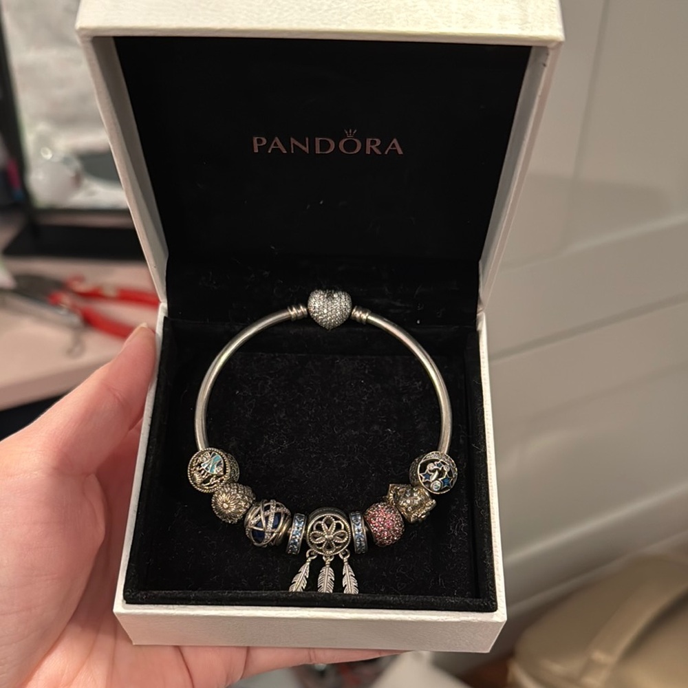 Pandora Silver Charm Bracelet with Multicolor Charms